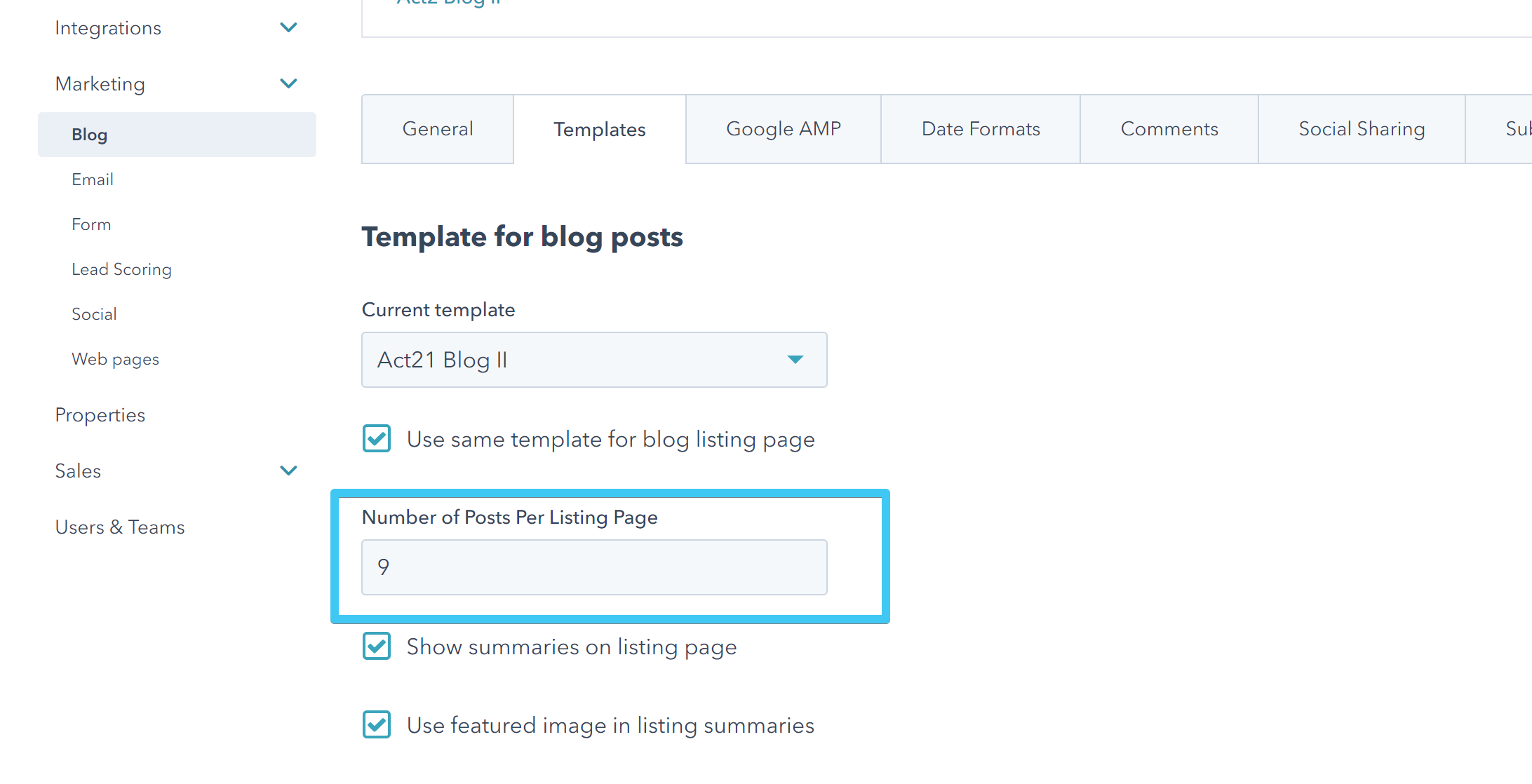 Act2 Content Settings Blog II Choose Number of Posts Per Listing