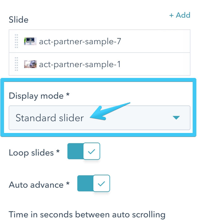 Act2 Template Builder Image Gallery Module Standard Slider setting
