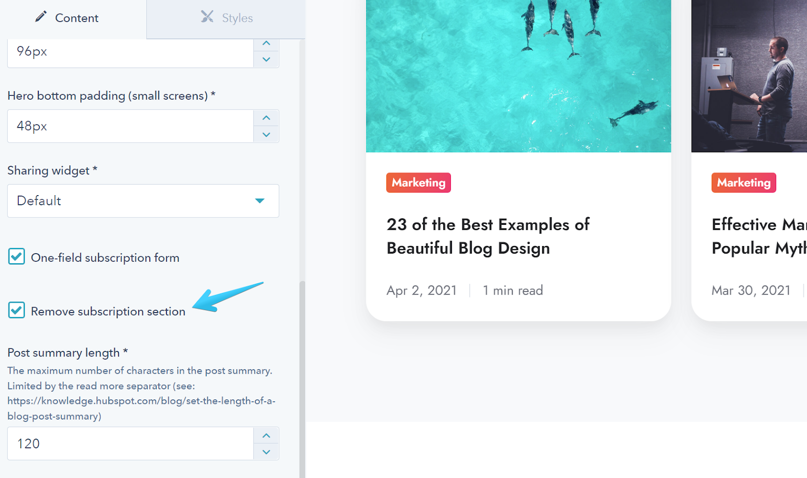 Act3 Blog Remove Sub Section Option