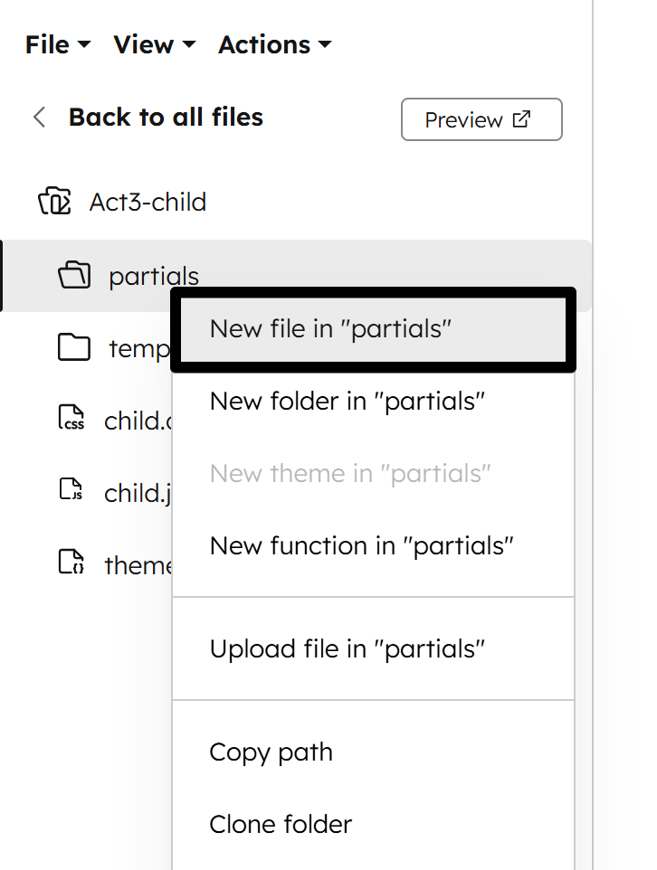 Act3 Create New File In Partials Folder In Act3 Child Theme