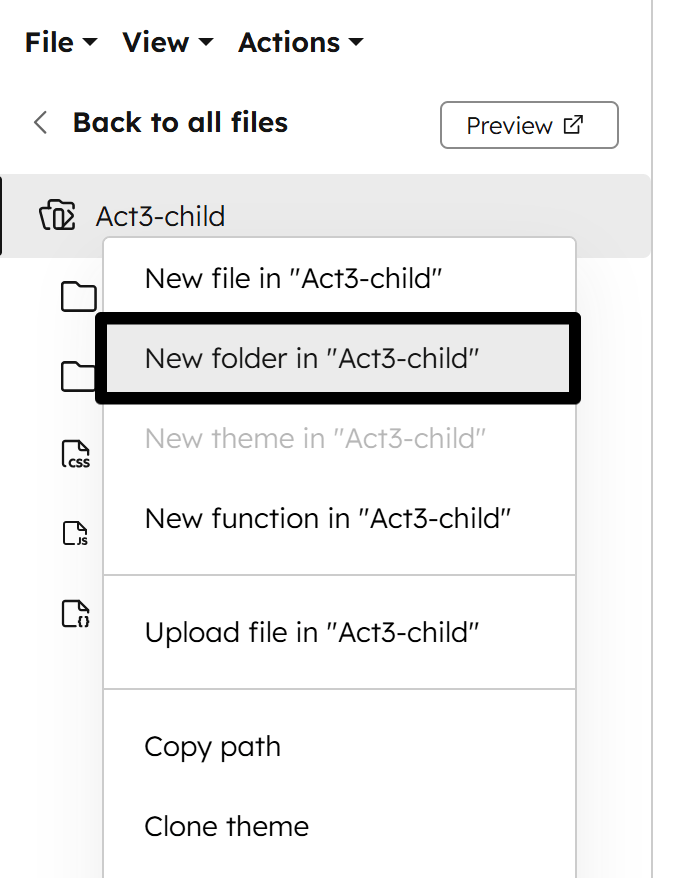 Act3 Create New Folder In Act3 Child Theme
