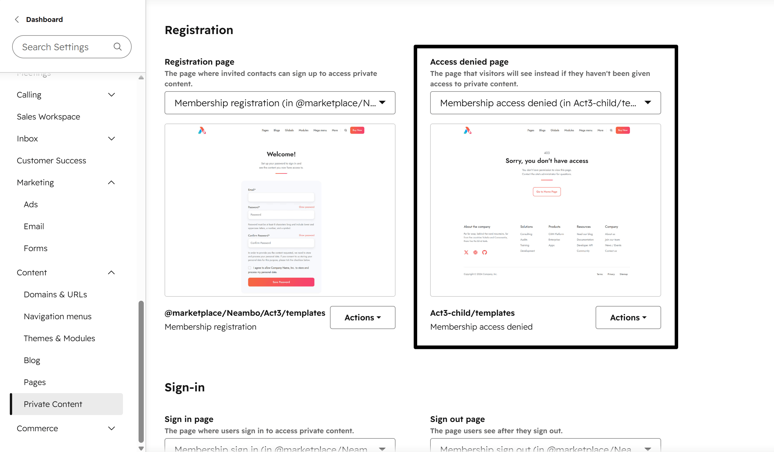 Act3 Membership Pages Settings Access Denied