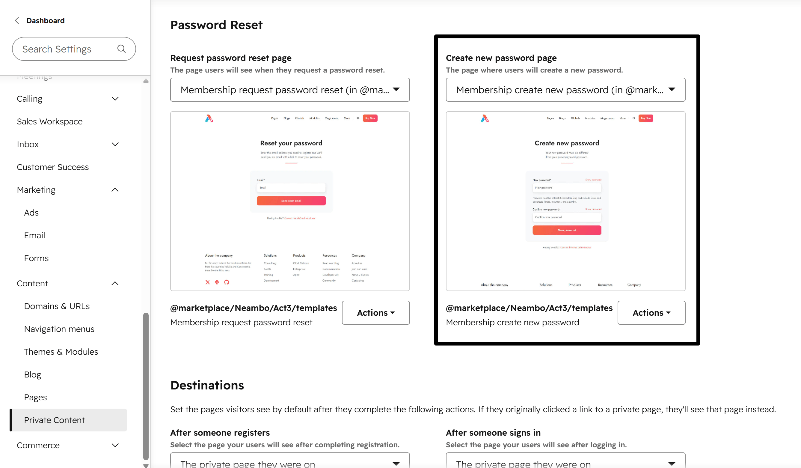 Act3 Membership Pages Settings Create New Password