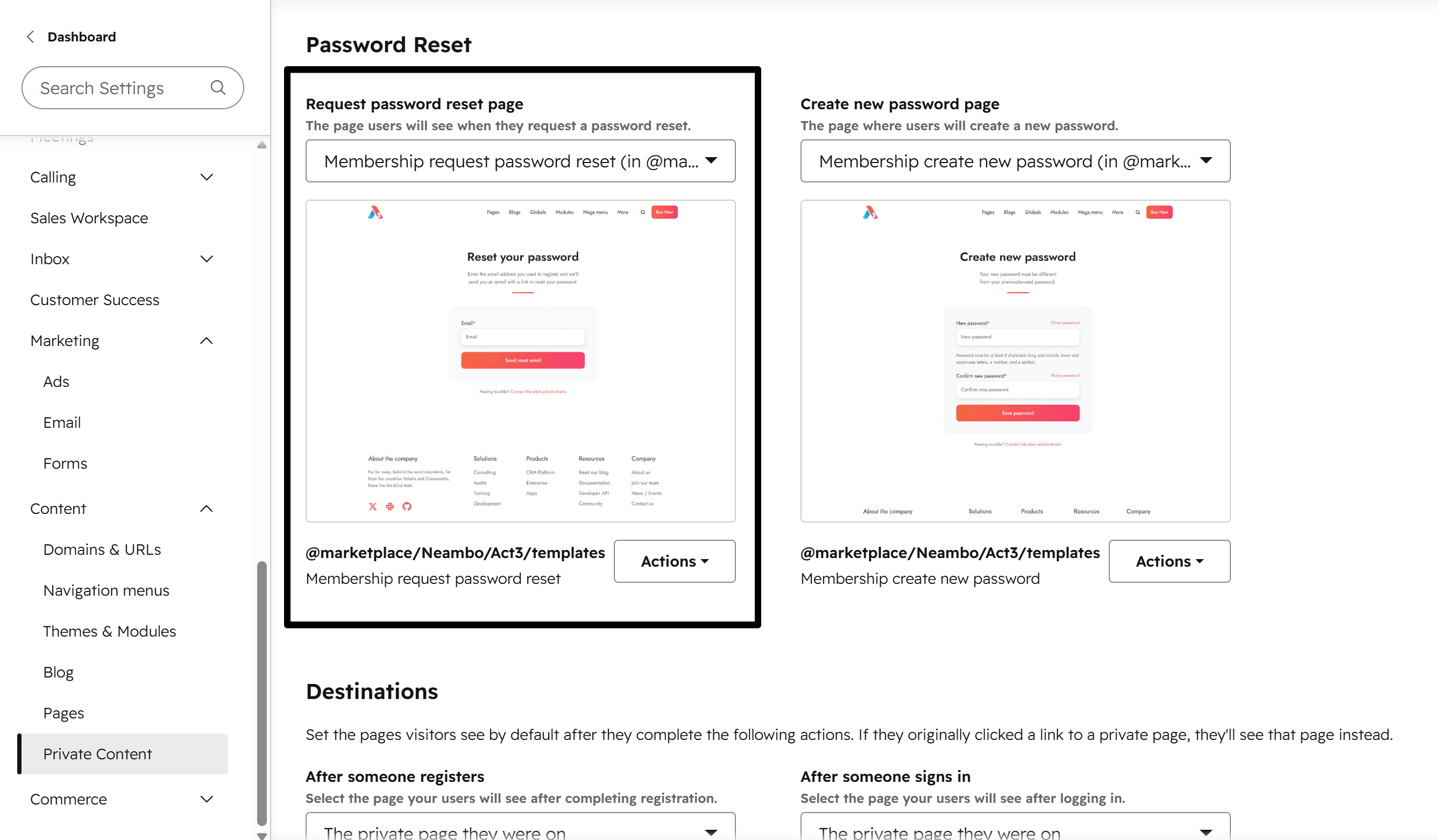 Act3 Membership Pages Settings Request Password Reset