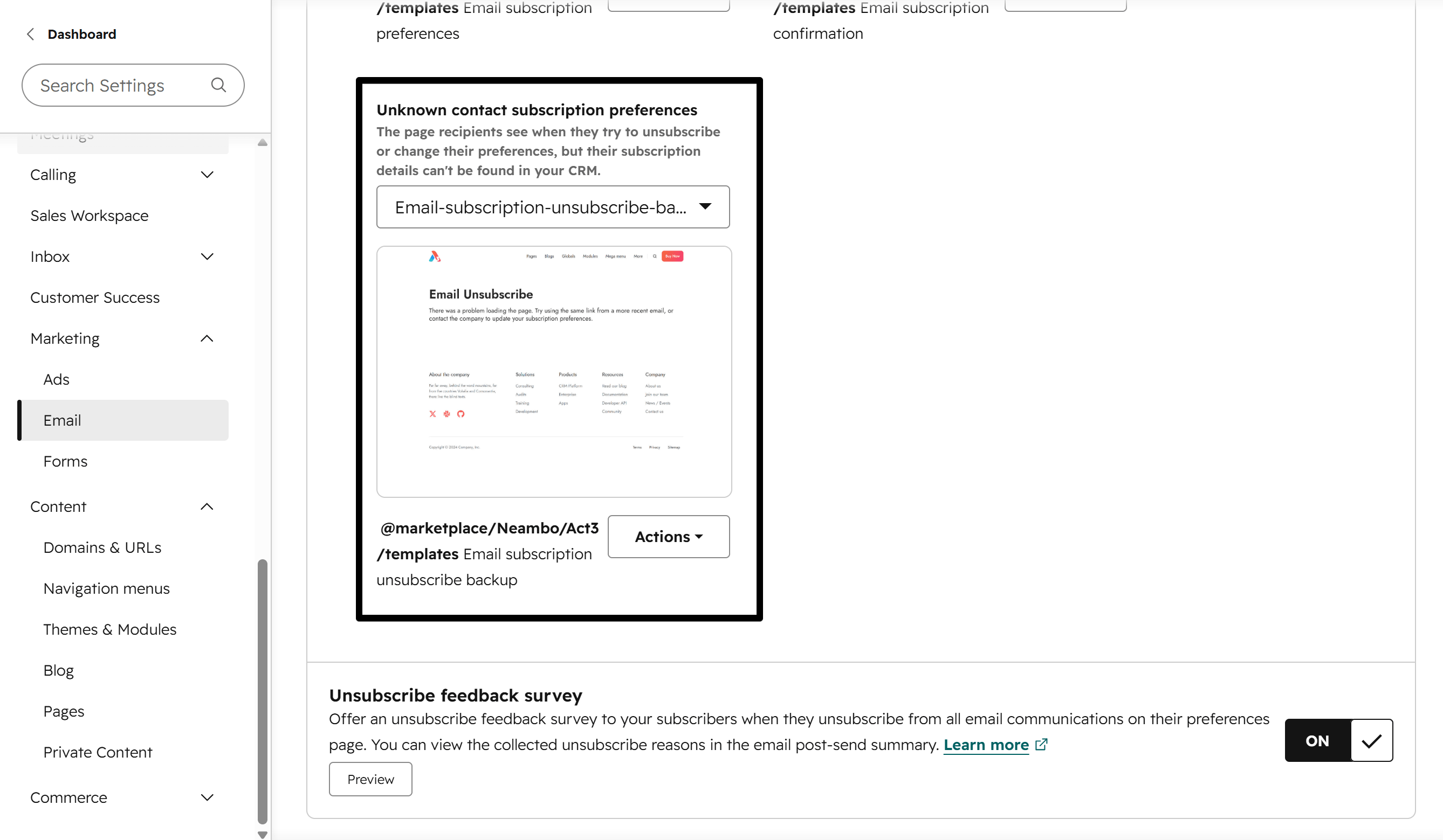 Act3 Subscription Pages Settings Backup