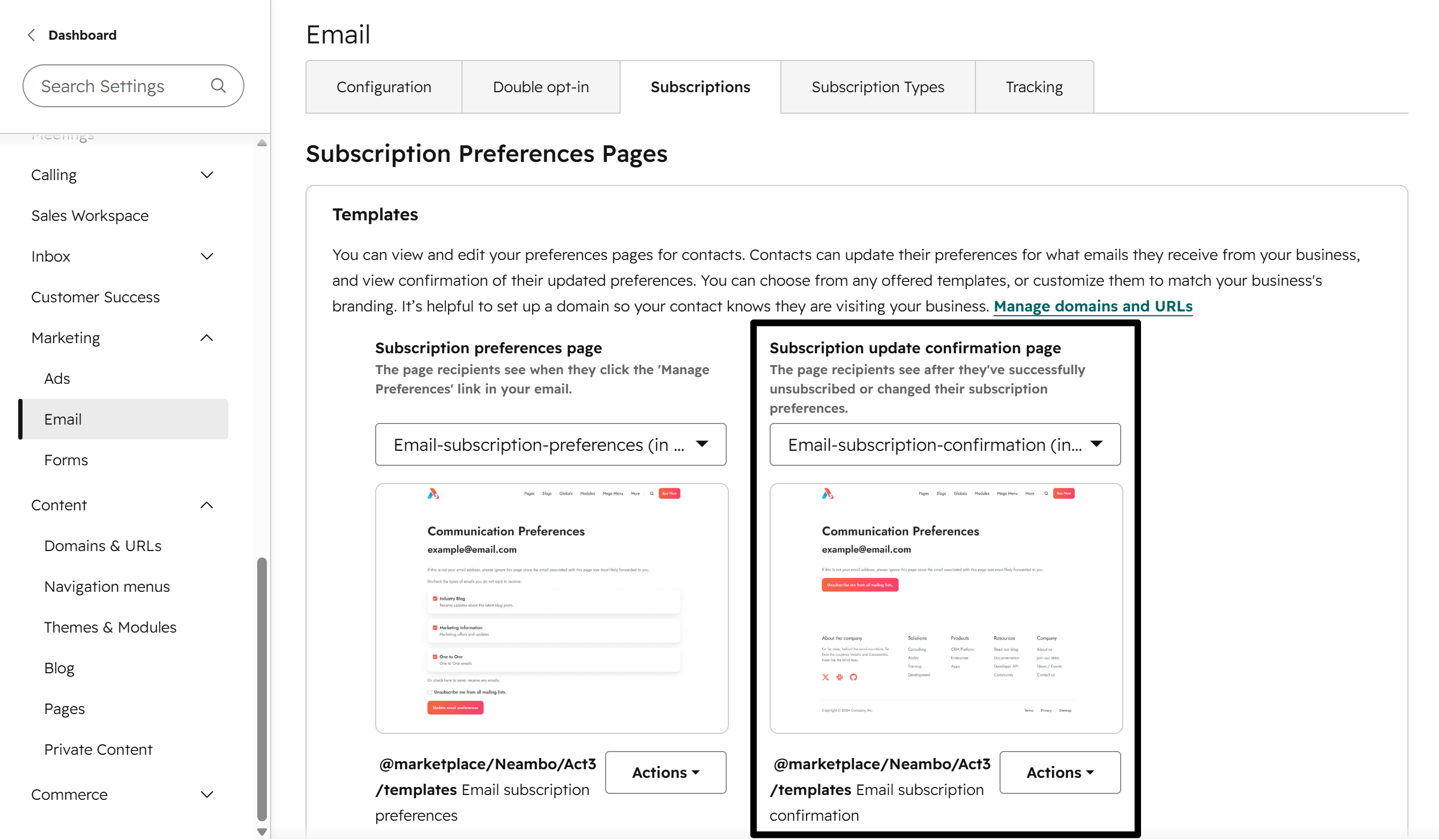Act3 Subscription Pages Settings Confirmation