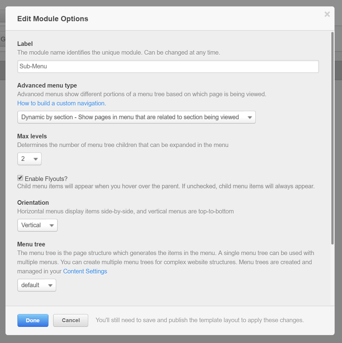 Menu options of a LIVE sub-scene (a) are different than the options of