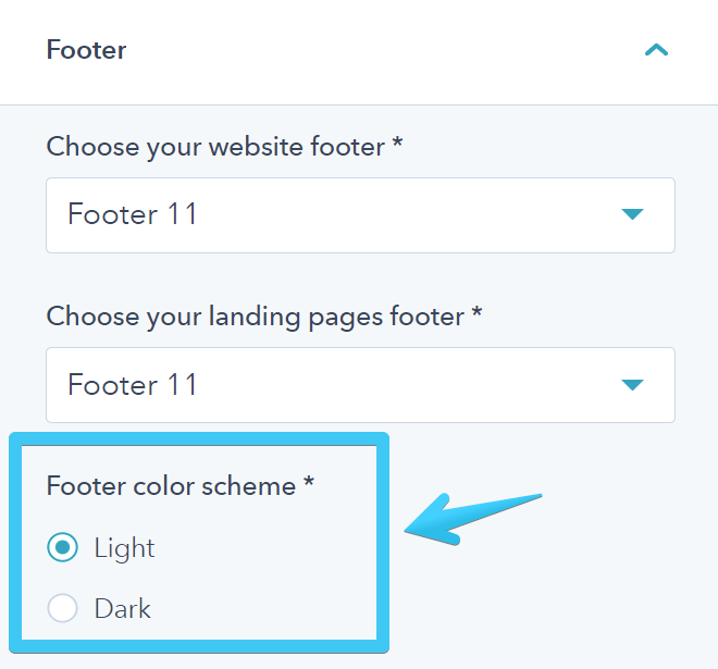 Act3 - HubSpot Theme - Settings - Footer - Color scheme