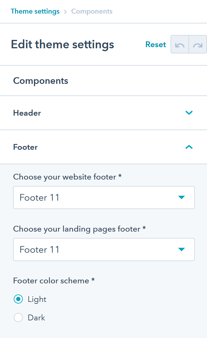 Act3 - Theme settings - Components - Footer