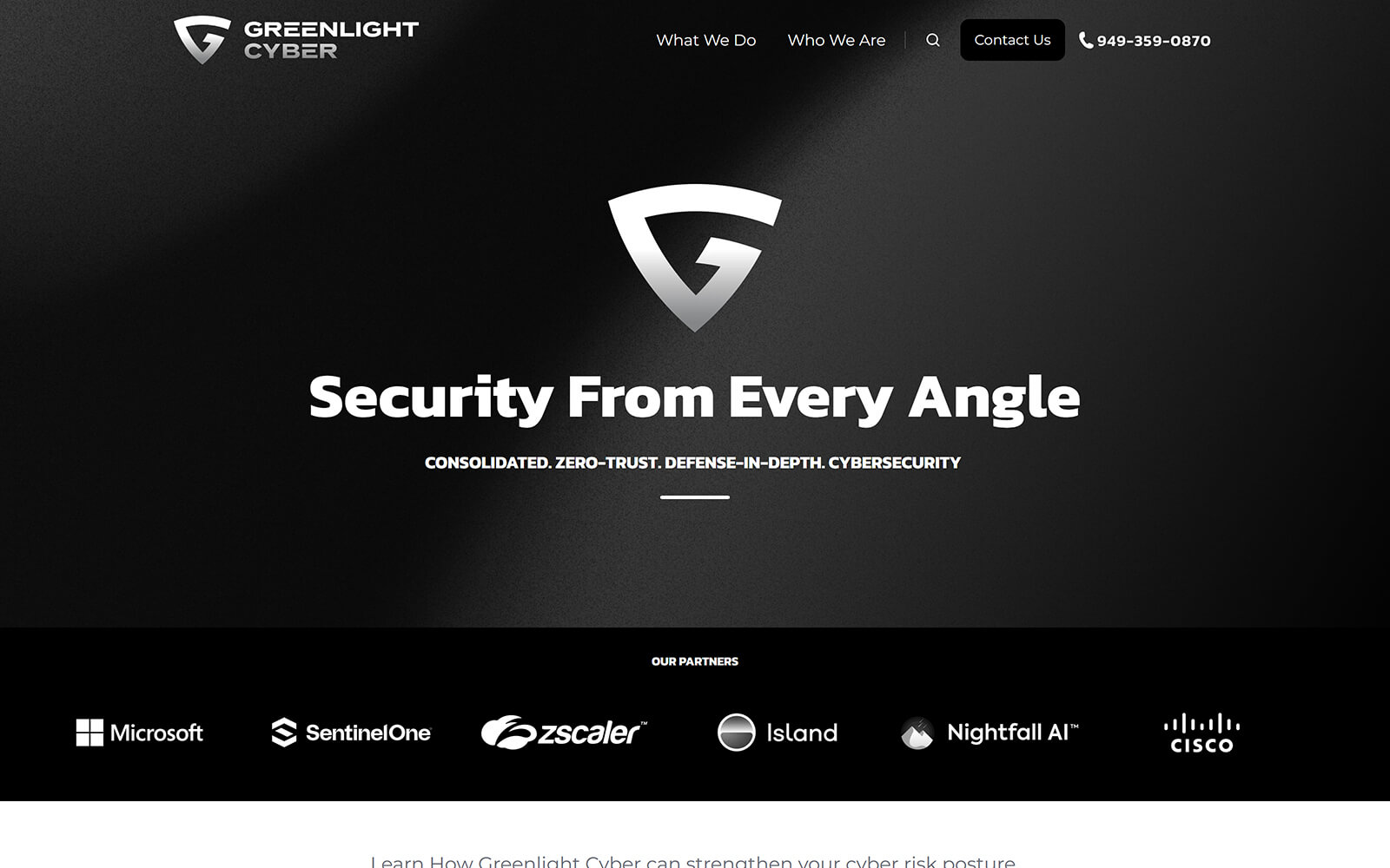 The beautiful greenlightcyber.com website created with Act3 on the HubSpot CMS