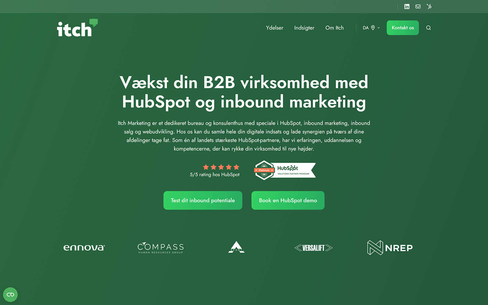 The beautiful itchmarketing.dk website created with Act3 on the HubSpot CMS
