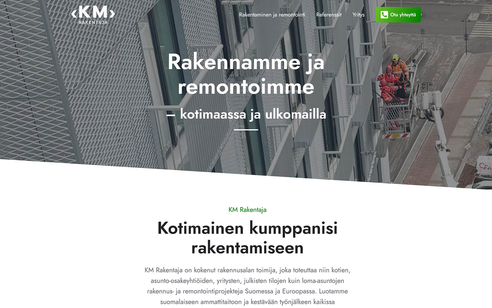 The beautiful kmrakentaja.fi website created with Act3 on the HubSpot CMS
