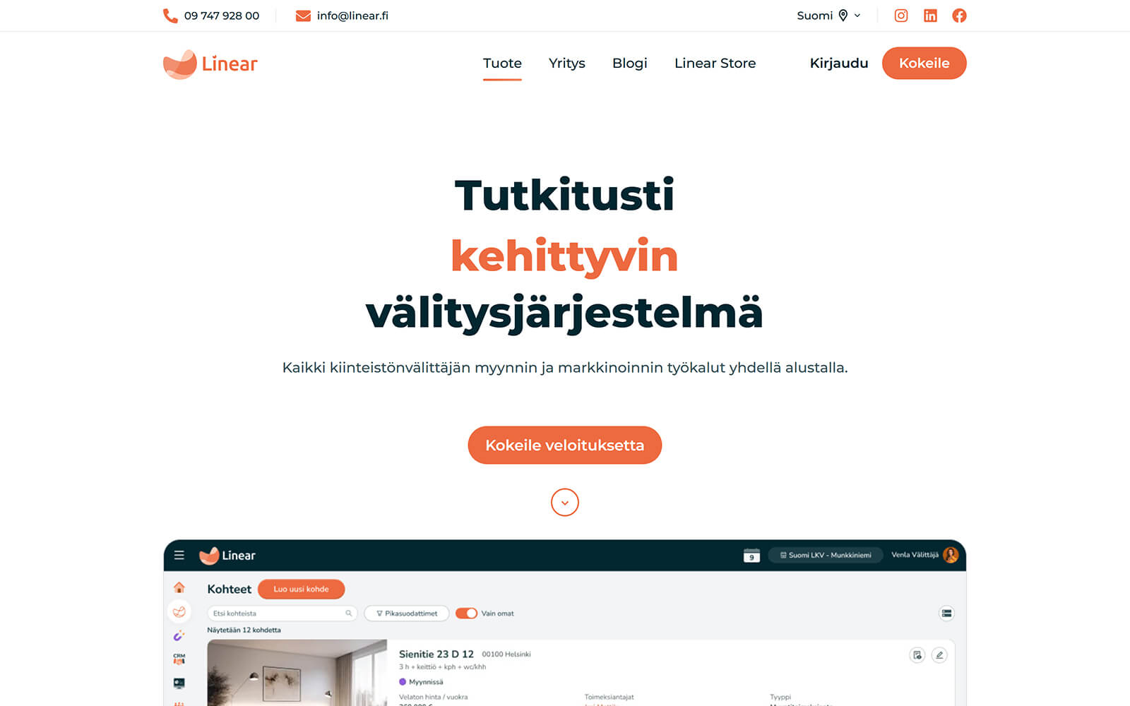 The beautiful linear.fi website created with Act3 on the HubSpot CMS
