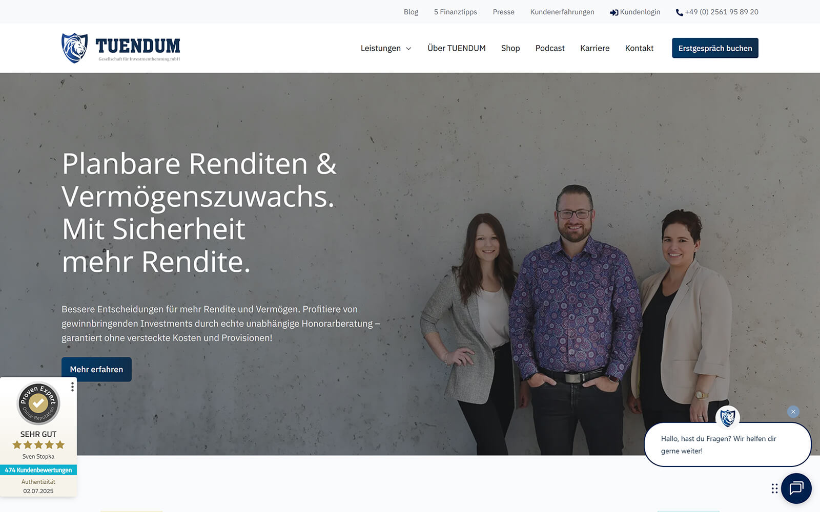 The beautiful tuendum-investment.com website created with Act3 on the HubSpot CMS