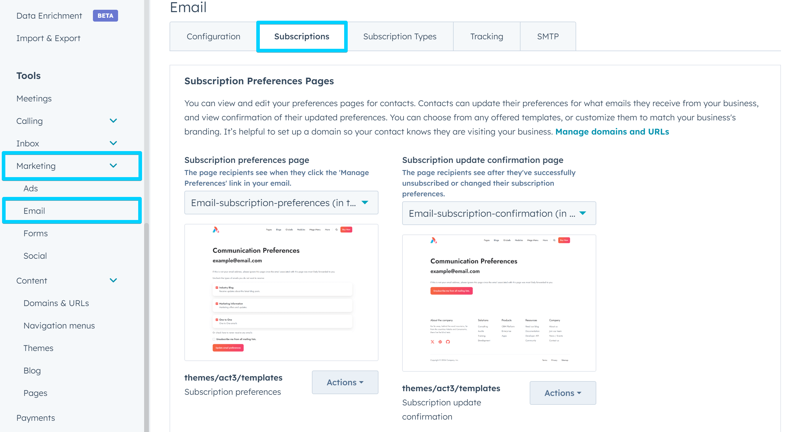 Act3 - Select email subscription system page templates