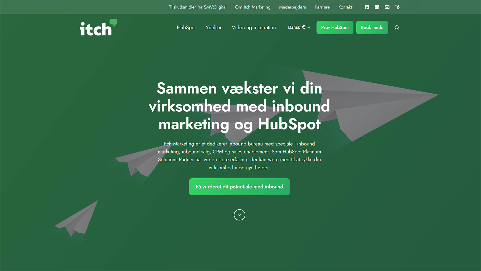 The beautiful itchmarketing.dk website created with Act3 on the HubSpot CMS